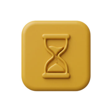 3d icon of an hourglass on a yellow rounded square background, representing time management, countdown, or waiting, animated 4k stick video isolated on transparent background