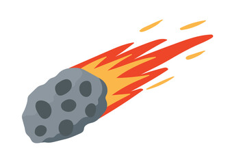 Doodle meteor asteroid with fire flame isolated clipart element. Cartoon comet flying through space in flat style. Vector illustration © juliyas