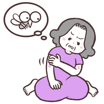 蚊に刺されたシニア女性のイラスト
