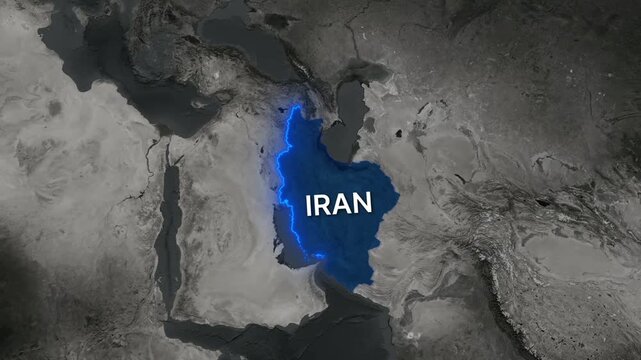 Iran Satellite Map Animation with Geographic Borders and Middle East Region