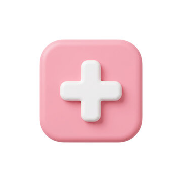 3d icon of a white plus sign on a pink square button, representing add, create, or medical services, animated 4k stick video isolated on transparent background
