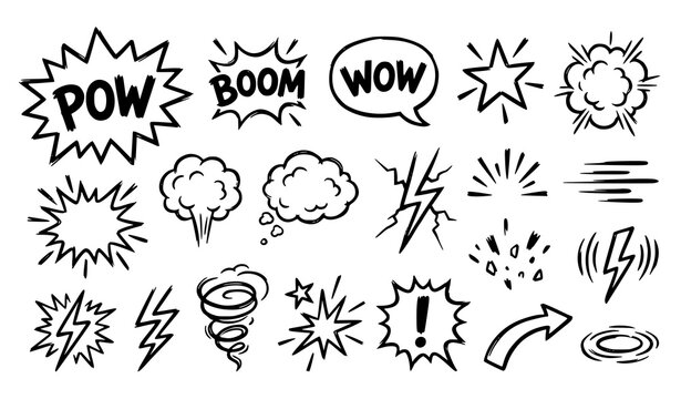 Retro Comic POW BOOM WOW Impact Burst Hand Drawn Vector Set
