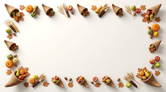 Seashells arranged in a decorative frame on a clean white background