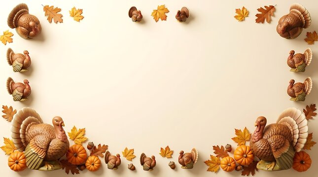 Autumn border featuring woodland creatures mushrooms and colorful fallen leaves