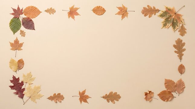 Autumn leaves forming a decorative border on a neutral background