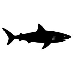 Obraz premium Minimalist black shark silhouette graphic symbol isolated design element for marine wildlife logos with silhouette swimming minimalist style
