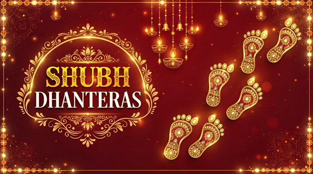 golden goddess charan on religious poster for shubh dhanteras festival