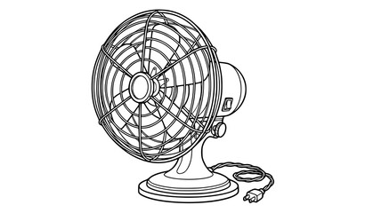 Obraz premium Vintage Electric Desk Fan Outline Drawing Coloring Illustration
