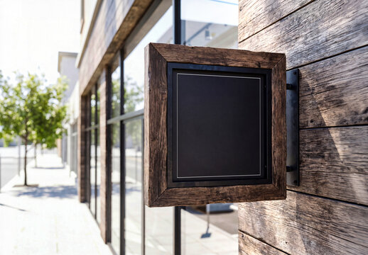 Black and wooden squared empty blank storefront signage Mockup. Generative ai