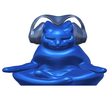 Cybercat 3D Meditating Front View Symmetrical Lotus Pose Render