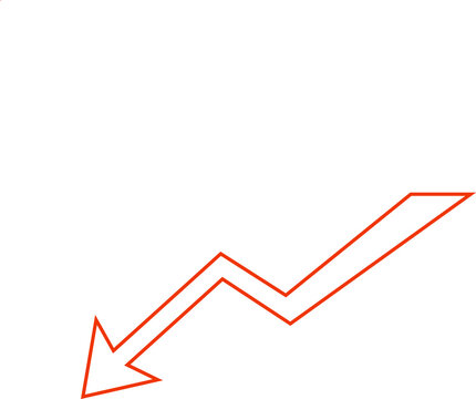 Simple red arrow icon pointing down showing a decrease or negative trend on a plain white background isolated on transparent background