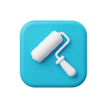 3d render of a blue paint roller icon isolated on transparent background, representing renovation, art, or creative design tools, animated 4k stick video