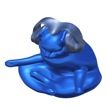 Cybercat 3D Meditating Three Quarter Head Down Render