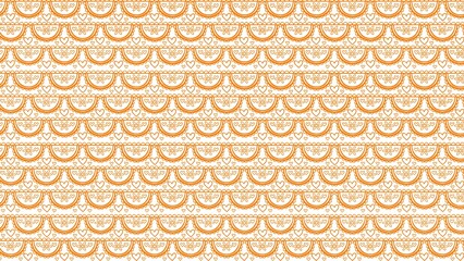 Seamless pattern featuring repetitive orange lace motifs with dainty hearts and floral elements set against a clean crisp white background © Harsh