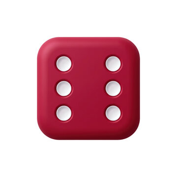 3d render of a red square icon featuring a dice symbol with six dots, representing luck, gambling, and gaming, animated 4k stick video isolated on transparent background