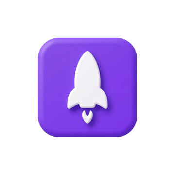 3d render of a purple app icon featuring a white rocket ship, symbolizing startup, growth, speed, and launch in digital ui, animated 4k stick video isolated on transparent background