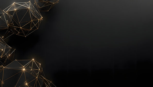 Gold Wireframe Geometry Over Deep Black Background