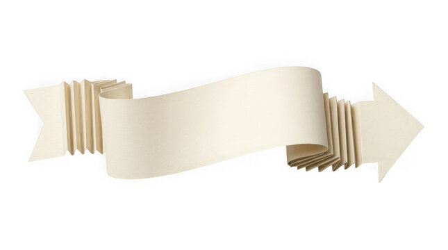 Accordion folded paper banner with arrow shape isolated on transparent background