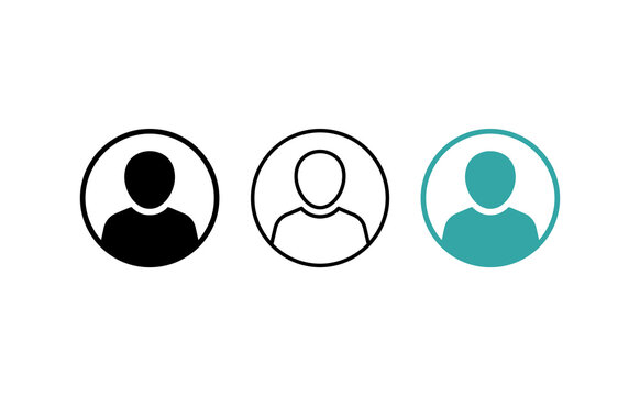 Minimalist user profile icons set, simple avatar symbols for digital interface, black and teal human head silhouettes in circles
