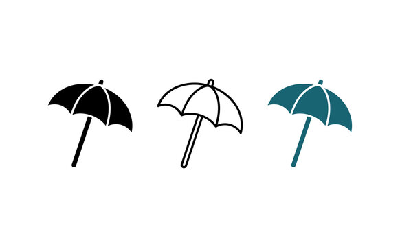 Minimalist beach umbrella icon set, simple parasol vector symbols, summer vacation and sun protection graphic elements for web design