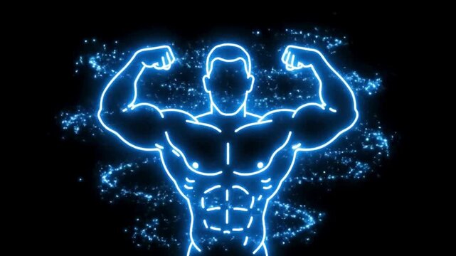 Neon Power Pulse, Animated bodybuilder logo icon for fitness centers and gyms