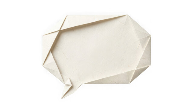 Handmade origami paper speech bubble with complex folds isolated on transparent background