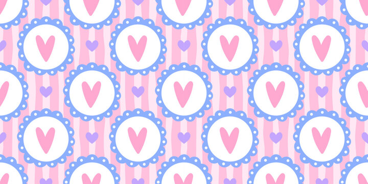Gingham flower pattern with background seamless striped and love cute heart. Print summer pink with valentine texture fabric and bg wrapping vector. Cover romance happy with repeat day girl.