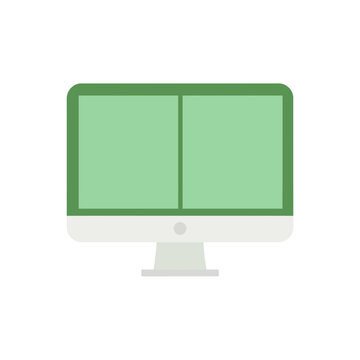 Flat vector illustration of a modern computer monitor with a split green screen display for digital business presentation or interface design isolated on transparent background, Vector