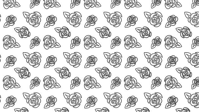 Minimalist seamless floral pattern featuring simple black rose outlines on a clean white background for elegant wallpaper and fabric design