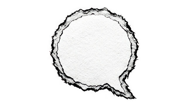 Rough torn paper speech bubble with dark edges isolated on transparent background