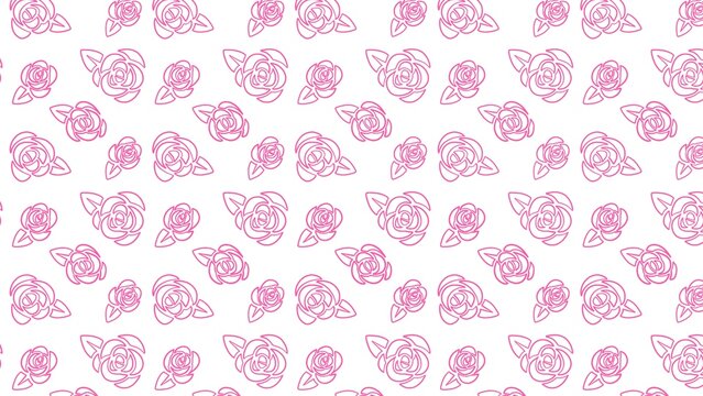 Pink rose line art pattern featuring repeating stylized floral elements arranged in a seamless decorative grid on white paper background