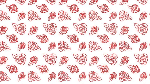 Red rose outline pattern featuring elegant floral shapes repeating on a plain white background for minimalist aesthetic design and prints