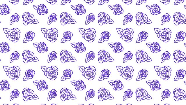 Seamless pattern featuring stylized blue rose outlines arranged in rhythmic rows across bright white background for elegant decorative textile design