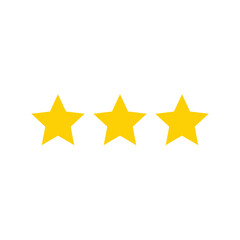 Fototapeta premium Three yellow stars arranged in a row as a simple rating icon isolated on transparent background, Vector