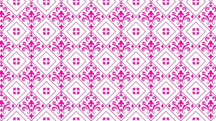 Vibrant pink floral damask pattern featuring intricate repeating diamond shapes on clean white background for elegant textile design and decor © Harsh