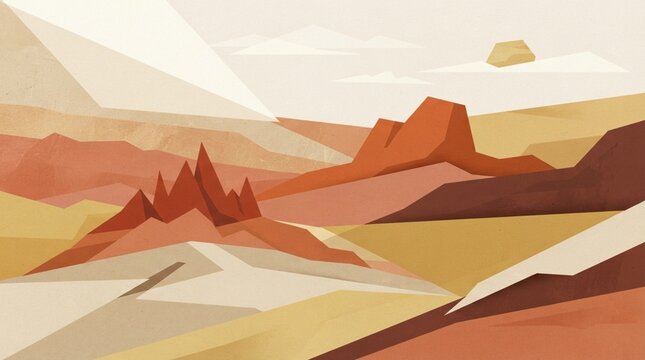 Abstract desert landscape illustration vector geometric terrain mountains and desert scenery background