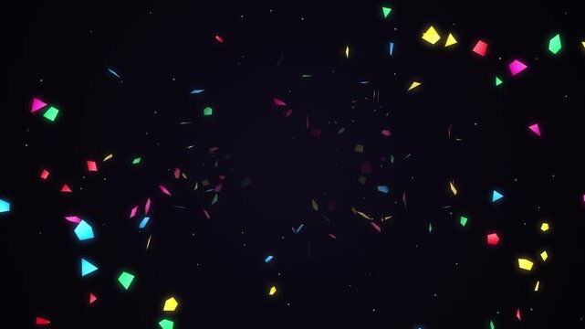 Colorful confetti explosion over dark background festive celebration motion footage.