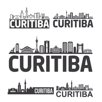 Curitiba skyline silhouette with city name black on white background