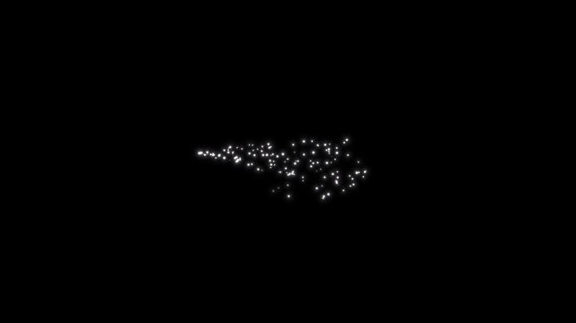 Magic sparkles glitter line stars animation, 2D shining twinkle effect, fairy dust wand particle path moving light on black screen background, isolated pixie starlight streak video