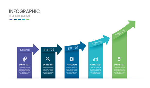 Infographics business 5 Step arrow banner timeline roadmap to success presentation template. Vector illustration.