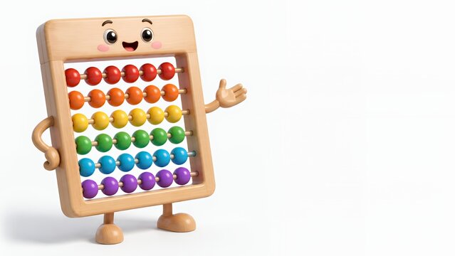 Cute abacus character for math learning on white