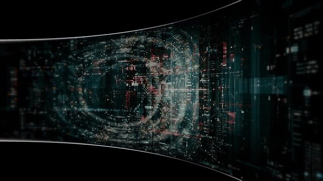Abstract particle motion with vibrant colors, digital flowing particles, VR, futuristic sci-fi, tech innovation, and immersive cyber space background
