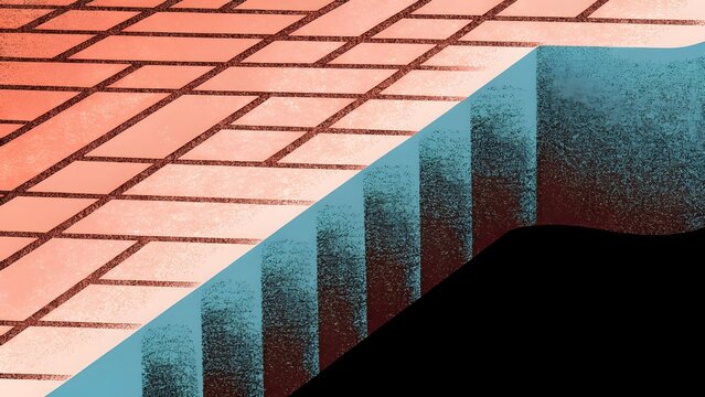 Abstract textured plane and modernist architectural perspective. Minimalist spatial design and surface depth. Geometric textured composition with a flat plane and structural drop