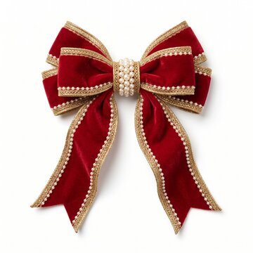 Elegant Velvet Bow with Pearl and Gold Trim Decorative Accessory