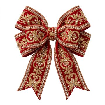 Elegant Velvet Bow with Gold Embroidery and Rhinestones for Gift Wrapping