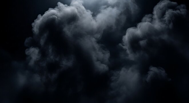 Thick grey smoke clouds on black background