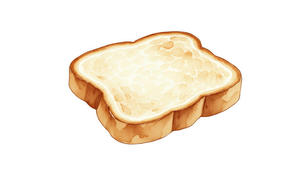 Watercolor illustration of a single slice of toasted bread isolated on transparent background