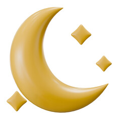3D Golden Crescent Moon and Stars Islamic Icon for Ramadan © miber duwur