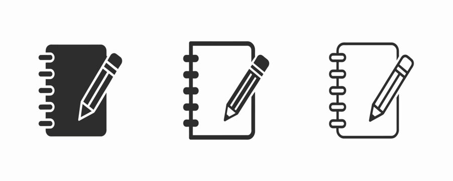 Minimalist black and white spiral notebook and pencil icon for quick note-taking and effective planning.