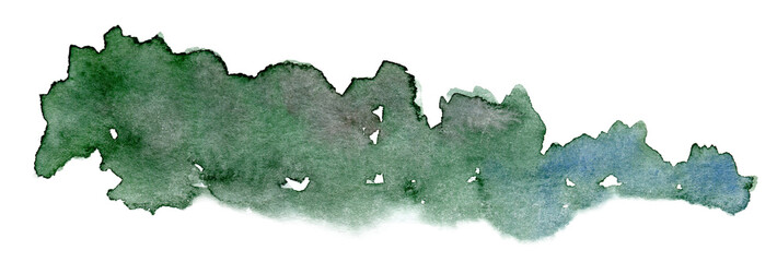Fototapeta premium Watercolor dark green forest hill silhouette, dense woodland treeline band